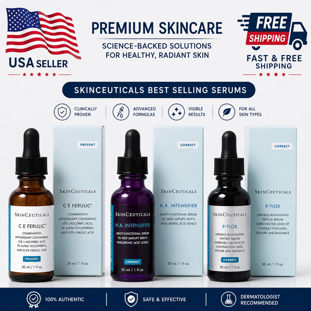 SkinCeuticals C E Ferulic + H.A. Intensifier + P-TIOX Serum, 1 oz — 3 Pack (USA)