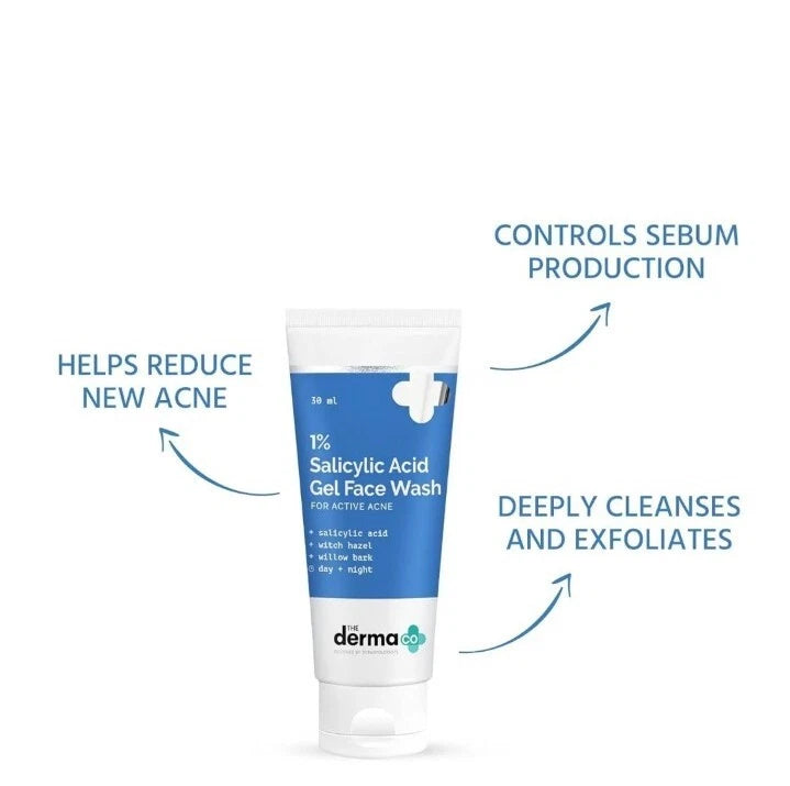 The Derma Co 1% Salicylic Acid Gel Face Wash – For Active Acne 100ml