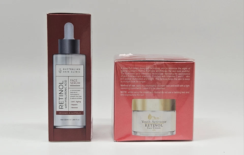 AVA Youth Activator Retinol Day & Night Cream Set (2 Pc) - with Hyaluronic Acid + Collagen Face Serum - New Sealed