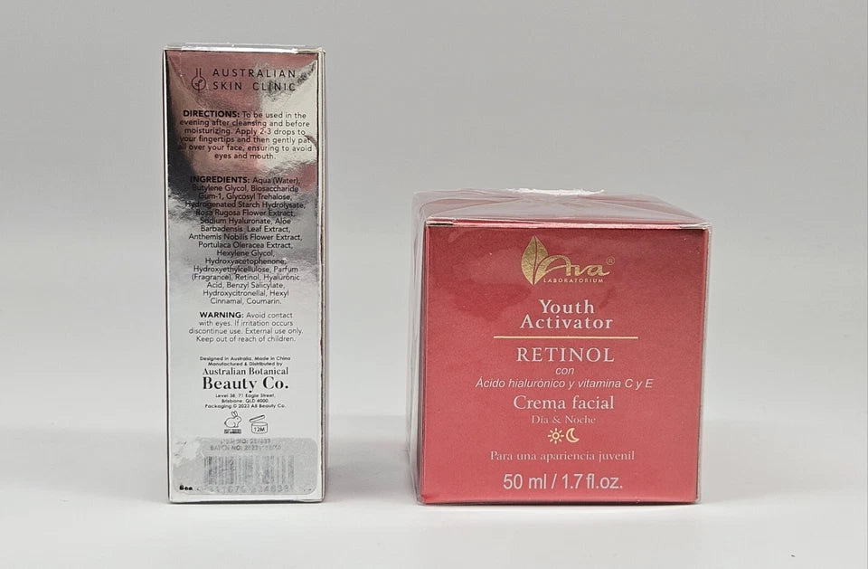 AVA Youth Activator Retinol Day & Night Cream Set (2 Pc) - with Hyaluronic Acid + Collagen Face Serum - New Sealed