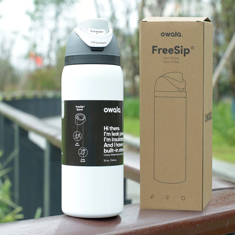 Owala 32oz FreeSip Insulated Water Bottle – Leak Proof Straw, Sport White