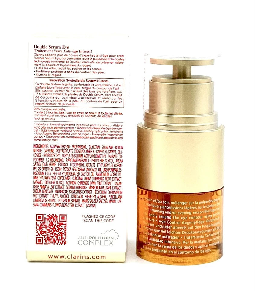 Clarins Double Serum Eye 0.6 oz / 20 mL Global Age Control Concentrate Authentic